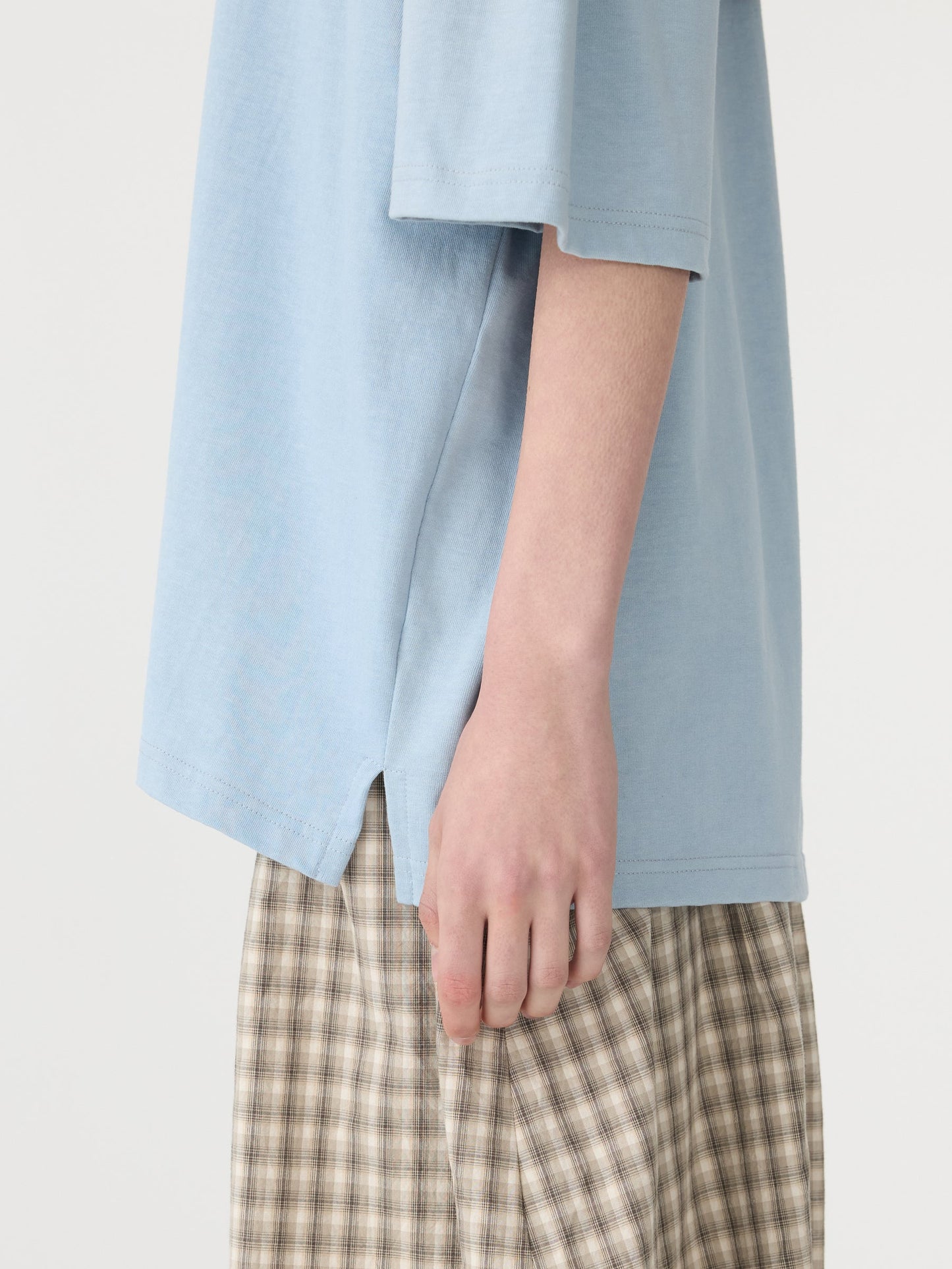 Bassike O/S Rib Detail T-Shirt - Pale Blue/Burgundy
