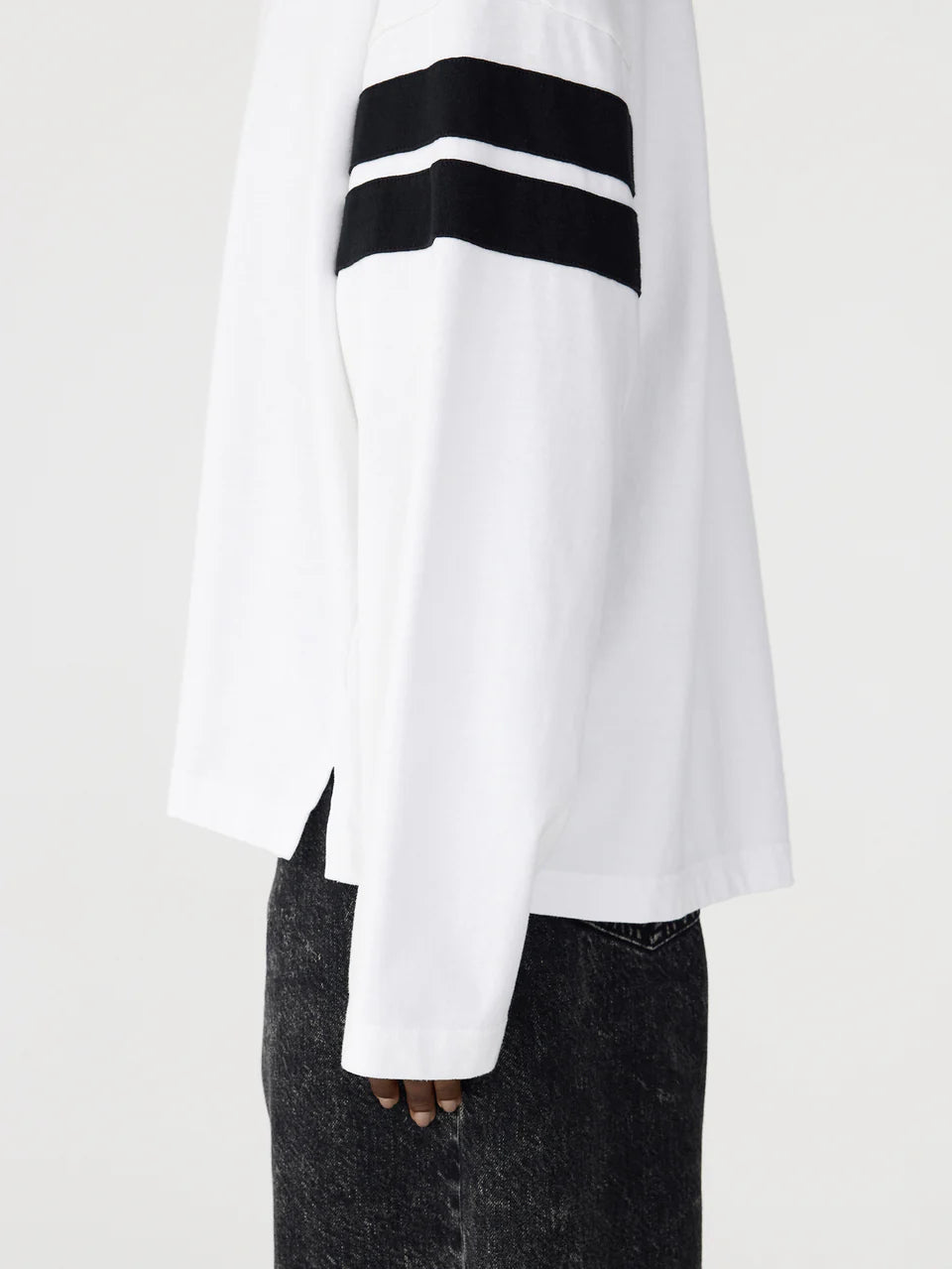 Bassike Boxy Rib Insert L/S - WHITE/BLACK
