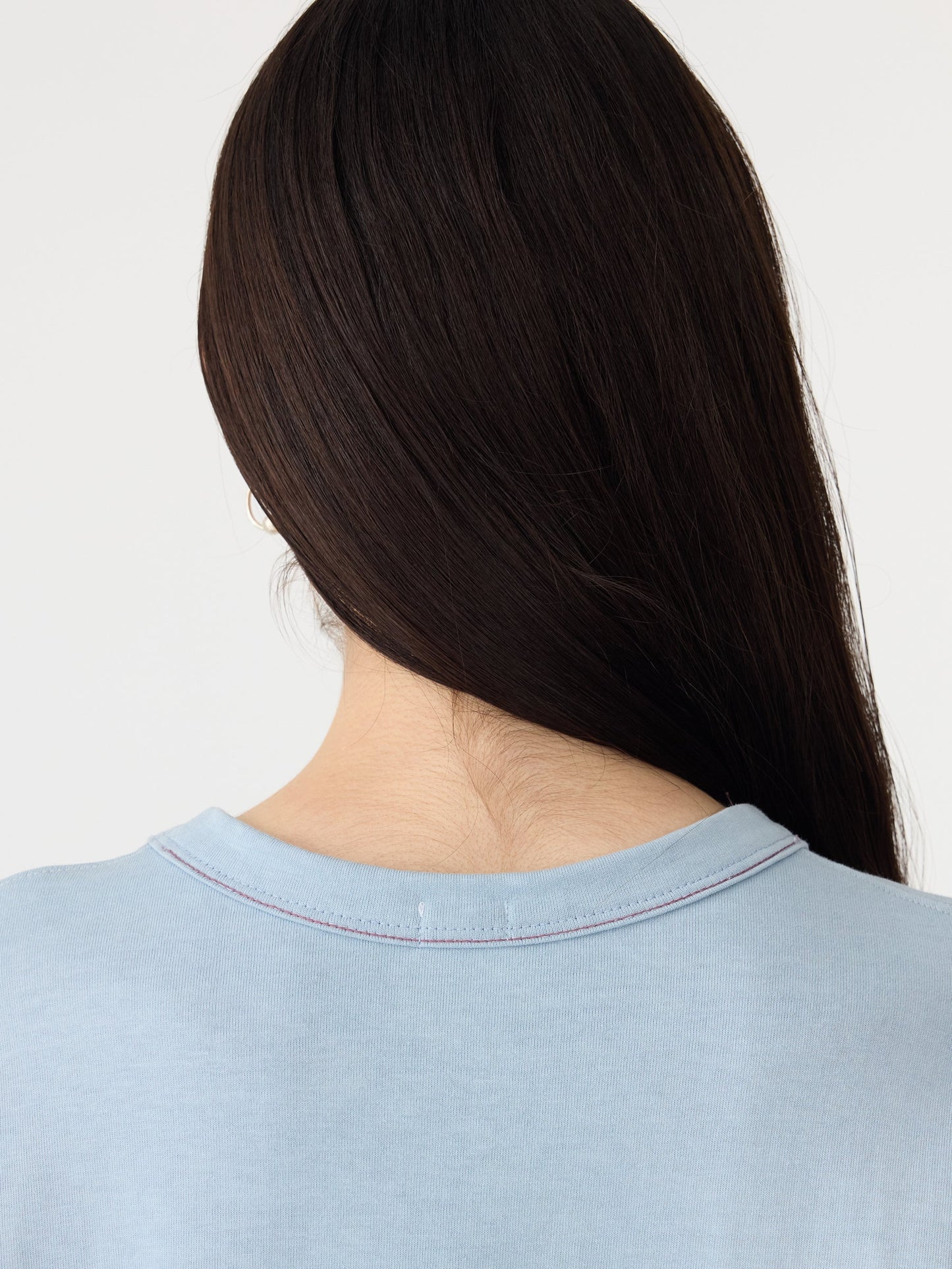 Bassike O/S Rib Detail T-Shirt - Pale Blue/Burgundy