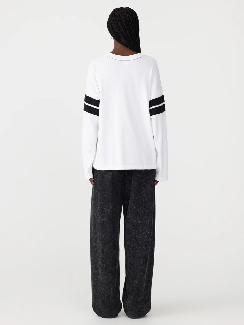 Bassike Boxy Rib Insert L/S - WHITE/BLACK