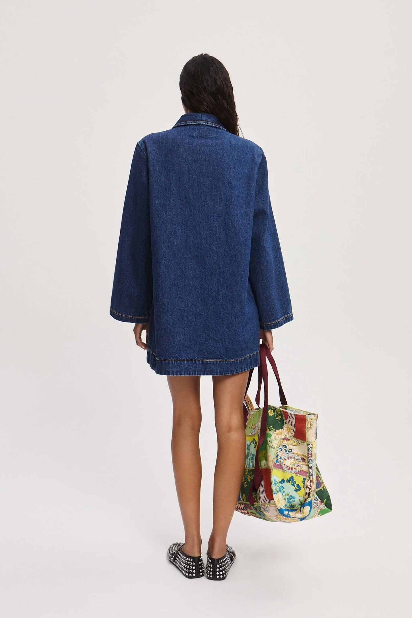 Back view of Speedy embroidered cotton denim mini dress by Alémais