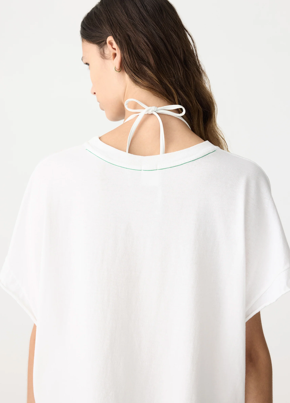 Boxy Pocket Detail SS Tee in White / Aloe Vera