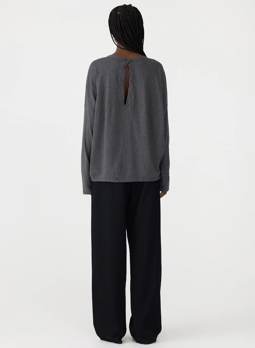 Bassike – Slouch Circle Long Sleeve Tee in Charcoal Marl