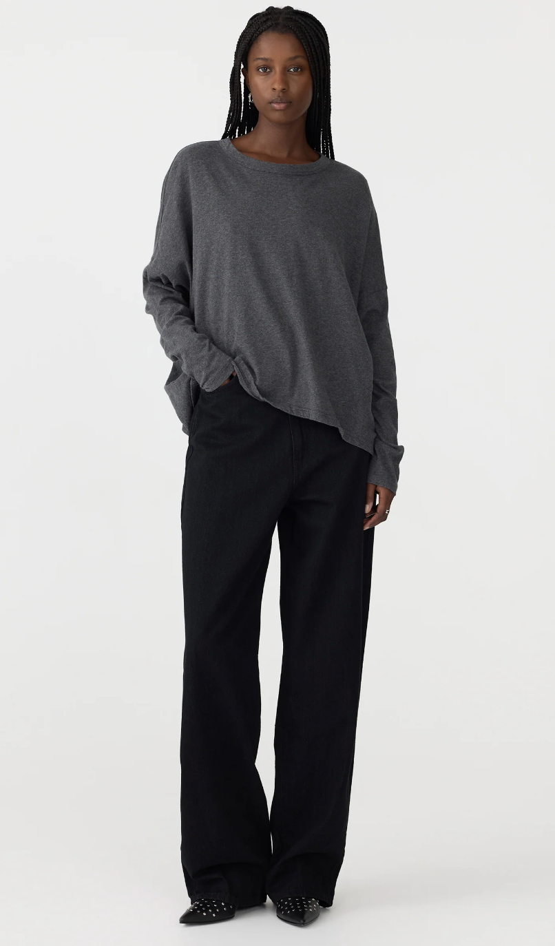 Bassike – Slouch Circle Long Sleeve Tee in Charcoal Marl