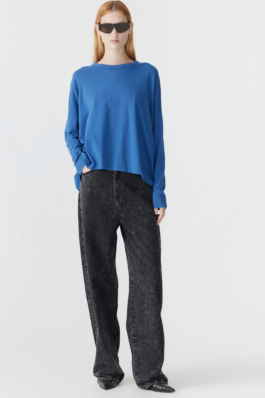 Slouch Circle Long Sleeve Tee in Marine Blue