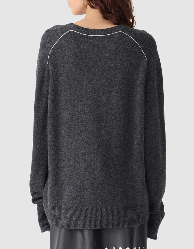 Bassike – Low V‑Neck Slouch Knit Jumper in Dark Charcoal