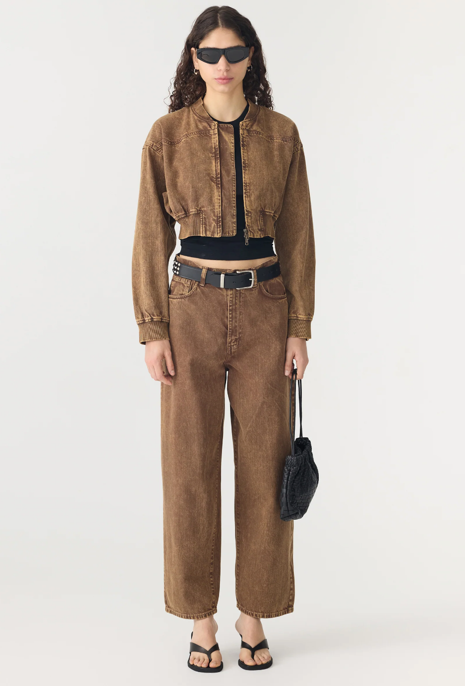 Motley Bomber Denim Jacket in Caramel Motley