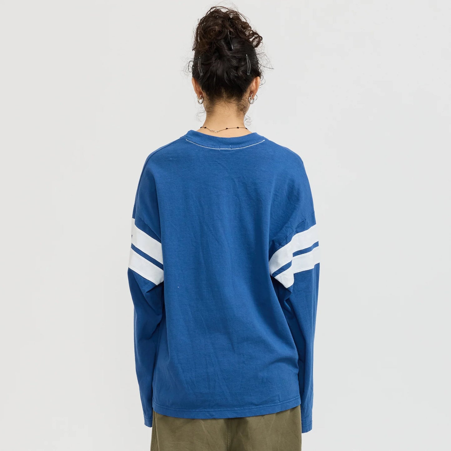 Boxy Rib Insert Long Sleeve Tee – Marine Blue / White