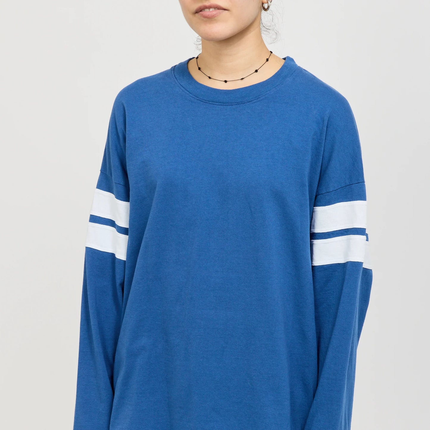 Boxy Rib Insert Long Sleeve Tee – Marine Blue / White