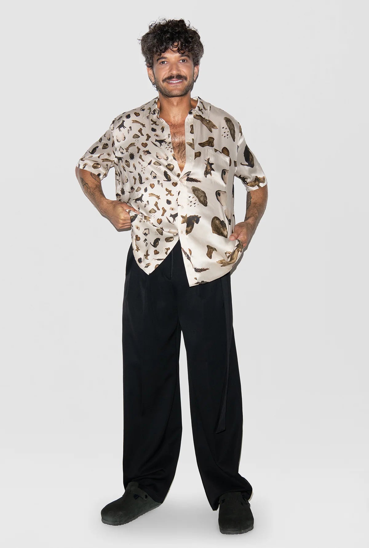 Front view of Silk Twill Boyfriend Shirt 2.0 in Miracles Hazelnut by Silk Laundry