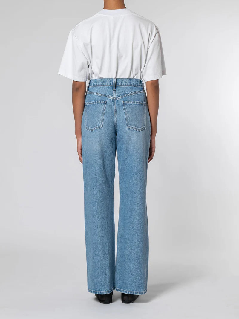 Back view of Grace Jean in Eternal wash by Nobody Denim – wide leg silhouette