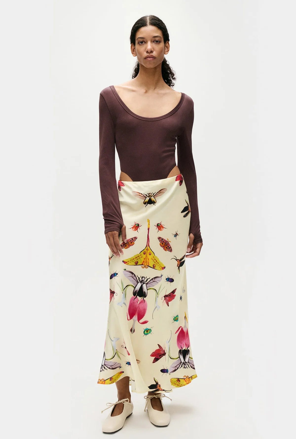Silk Laundry Long Bias Cut Skirt - Insects