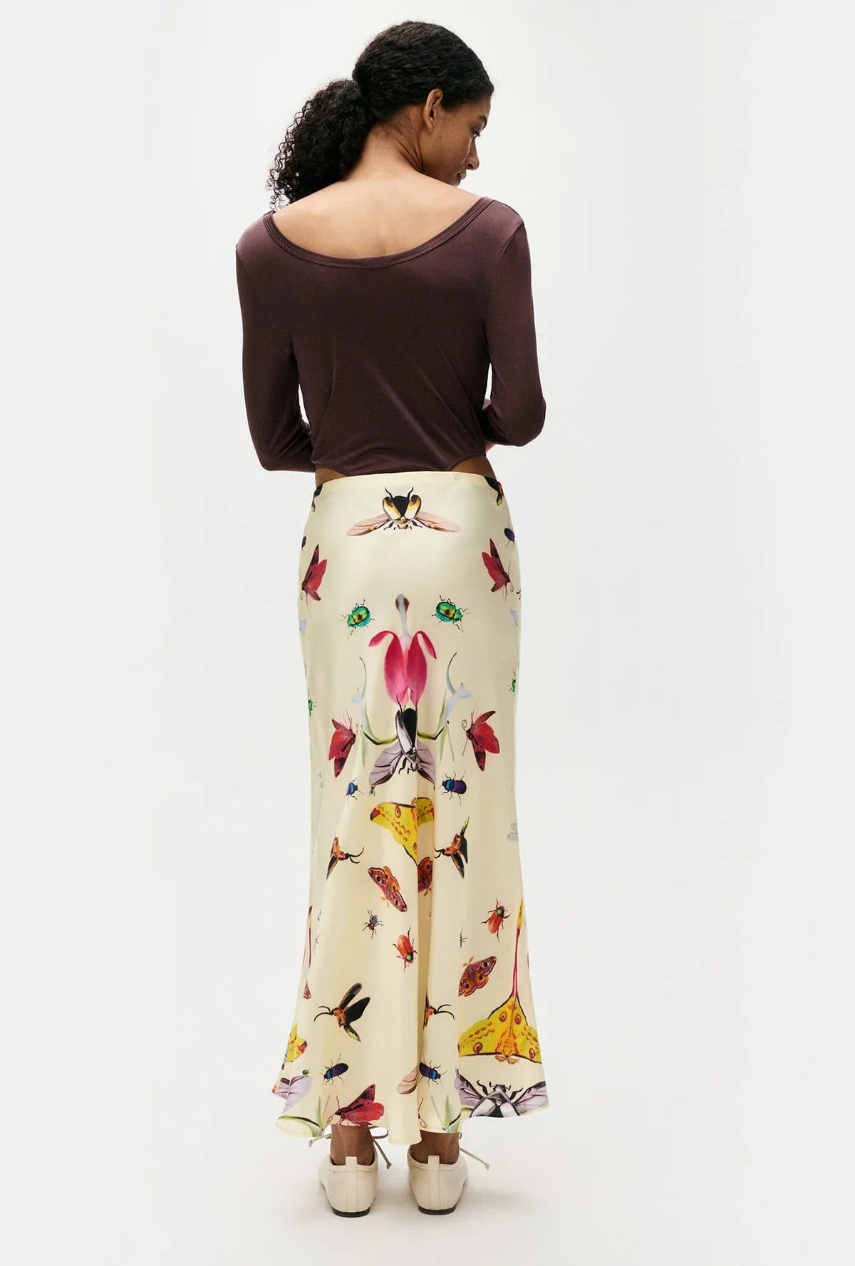 Silk Laundry Long Bias Cut Skirt - Insects