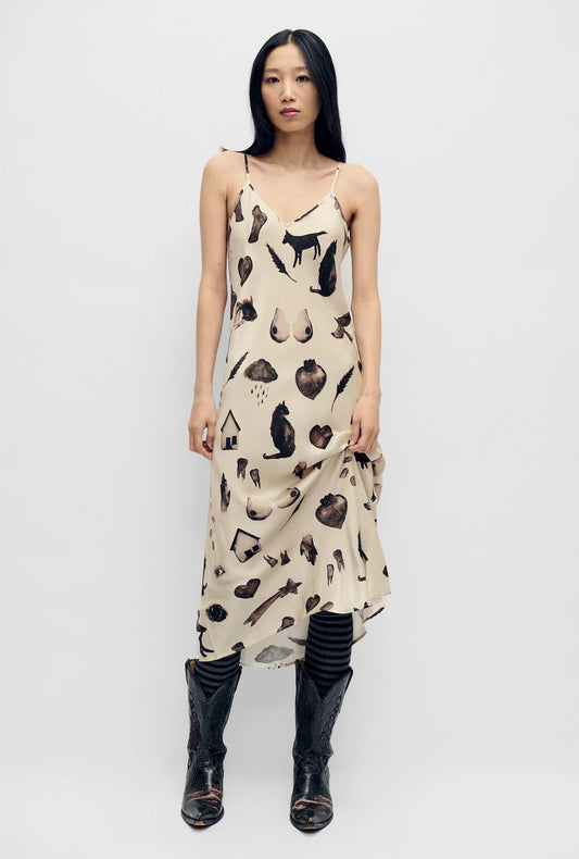 Front view of Silk 90s Slip Dress in Miracles Hazelnut by Silk Laundry