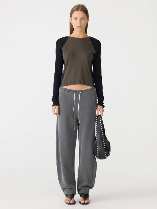 Bassike Fleece Barrel Leg Track Pant - Washed Blk
