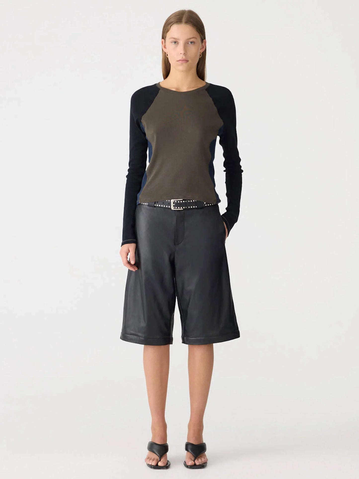 Bassike Panelled Baby L/S T-Shirt -Ash/Blk/Ink