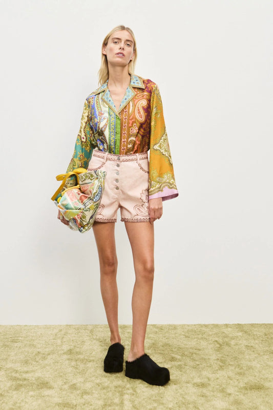 Alemais Akia Denim Short – Embroidered Relaxed-fit Short