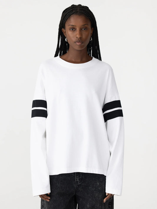 Bassike Boxy Rib Insert L/S - WHITE/BLACK