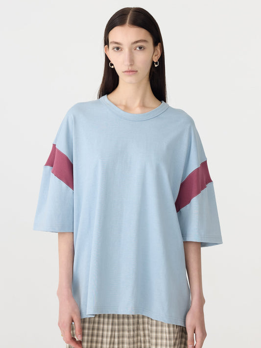 Bassike O/S Rib Detail T-Shirt - Pale Blue/Burgundy