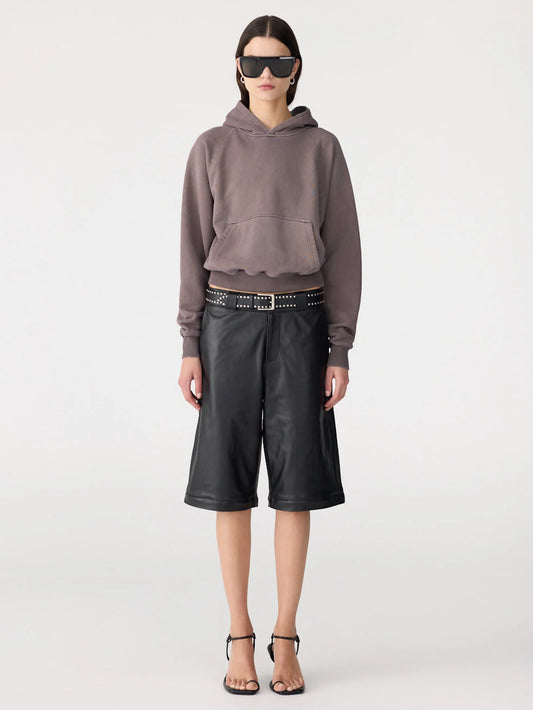 Bassike Fleece Cropped Hoodie - Washed Carob