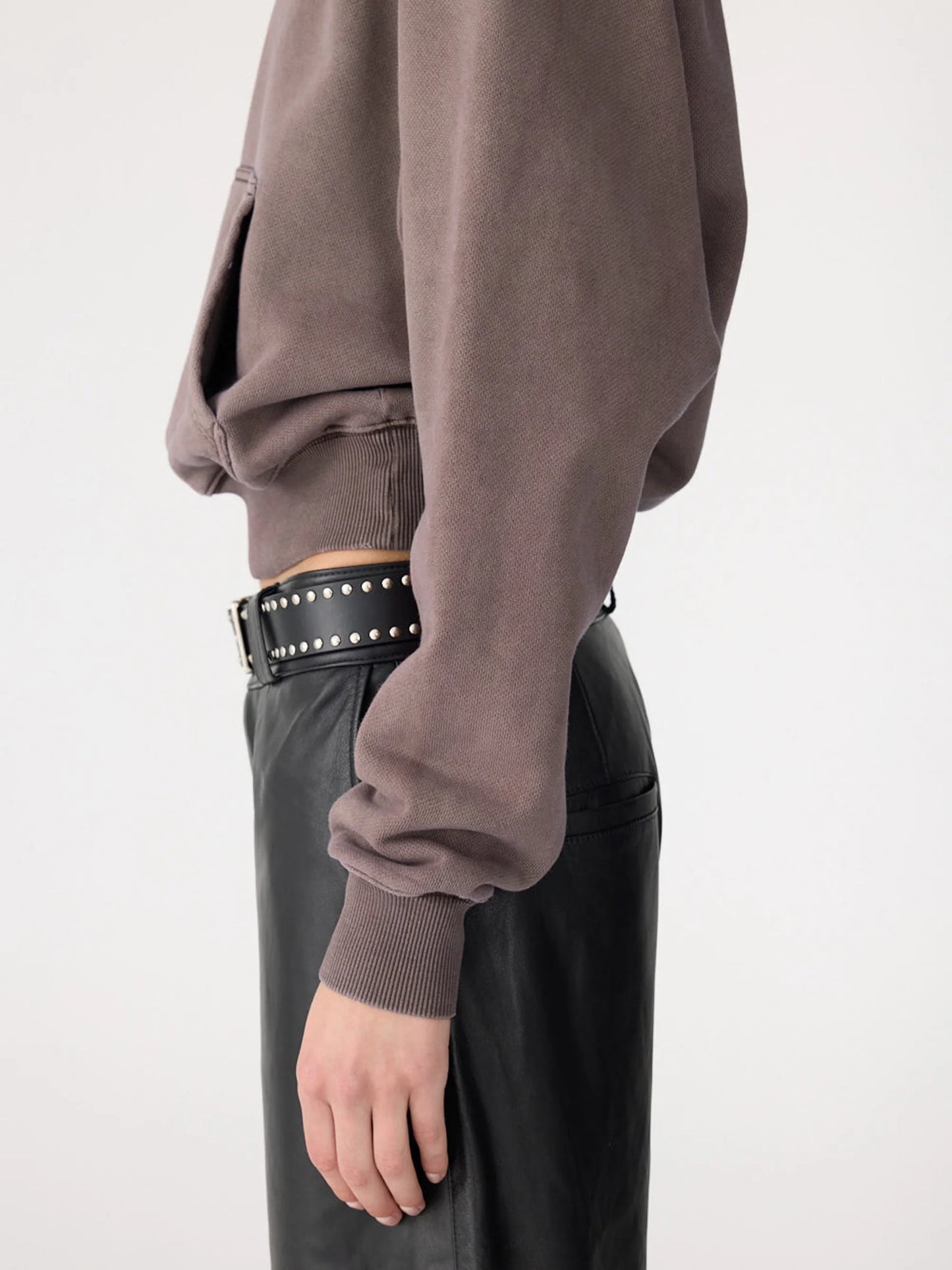 Bassike Fleece Cropped Hoodie - Washed Carob