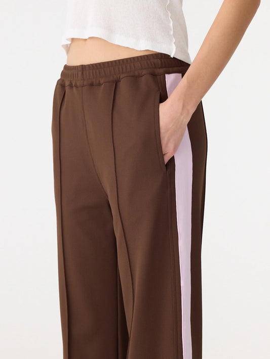 BASSIKE PIQUE STRIPE DETAIL PANT - CAROB/PALE PINK