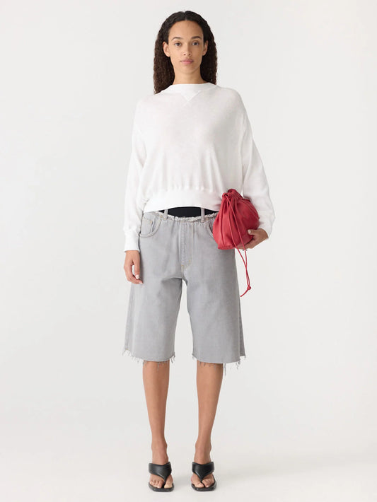 BASSIKE L/S WAFFLE BATWING SWEAT - WHITE