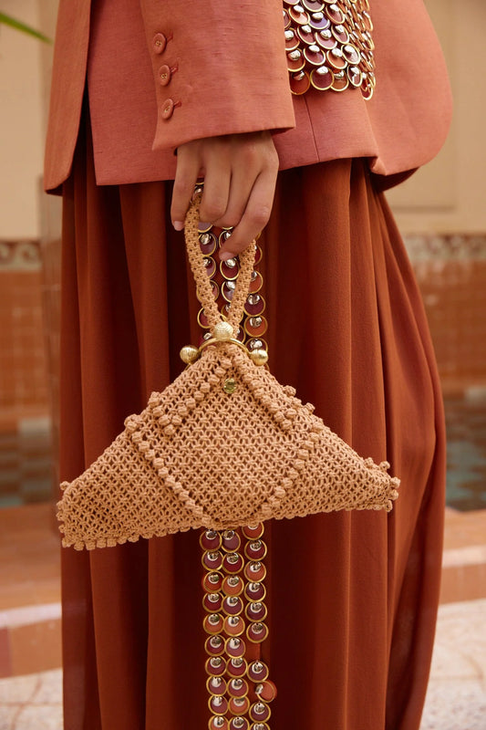 Alemais Mini Macrame Trapeze Pouch - PECHE