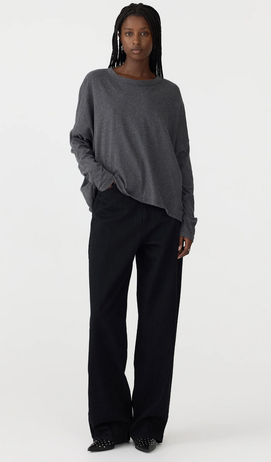 Bassike – Slouch Circle Long Sleeve Tee in Charcoal Marl