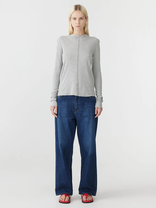 Bassike – Slim Rib Crew Neck Long Sleeve Tee in Grey Marle