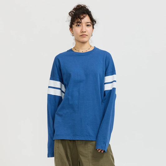 Boxy Rib Insert Long Sleeve Tee – Marine Blue / White
