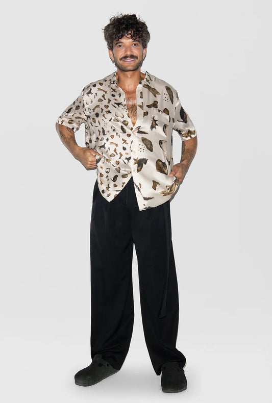 Front view of Silk Twill Boyfriend Shirt 2.0 in Miracles Hazelnut by Silk Laundry