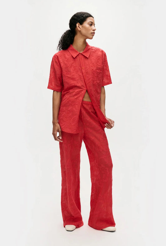 Front view of Clip Silk Bias Cut Pant in Geranium by Silk Laundry