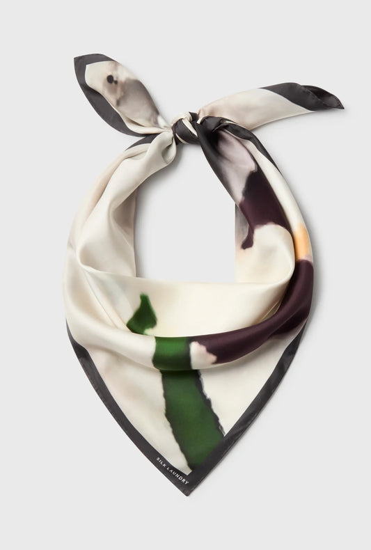 Flat lay of Cotton Silk Square Scarf in Phosphate by Silk Laundry