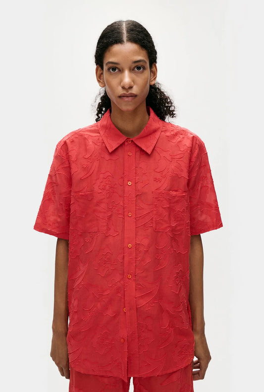 Slik Laundry Clip Silk S/Sleeve Boyfriend Shirt - Geranium