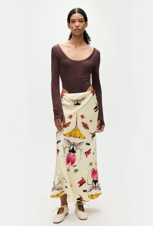Silk Laundry Long Bias Cut Skirt - Insects