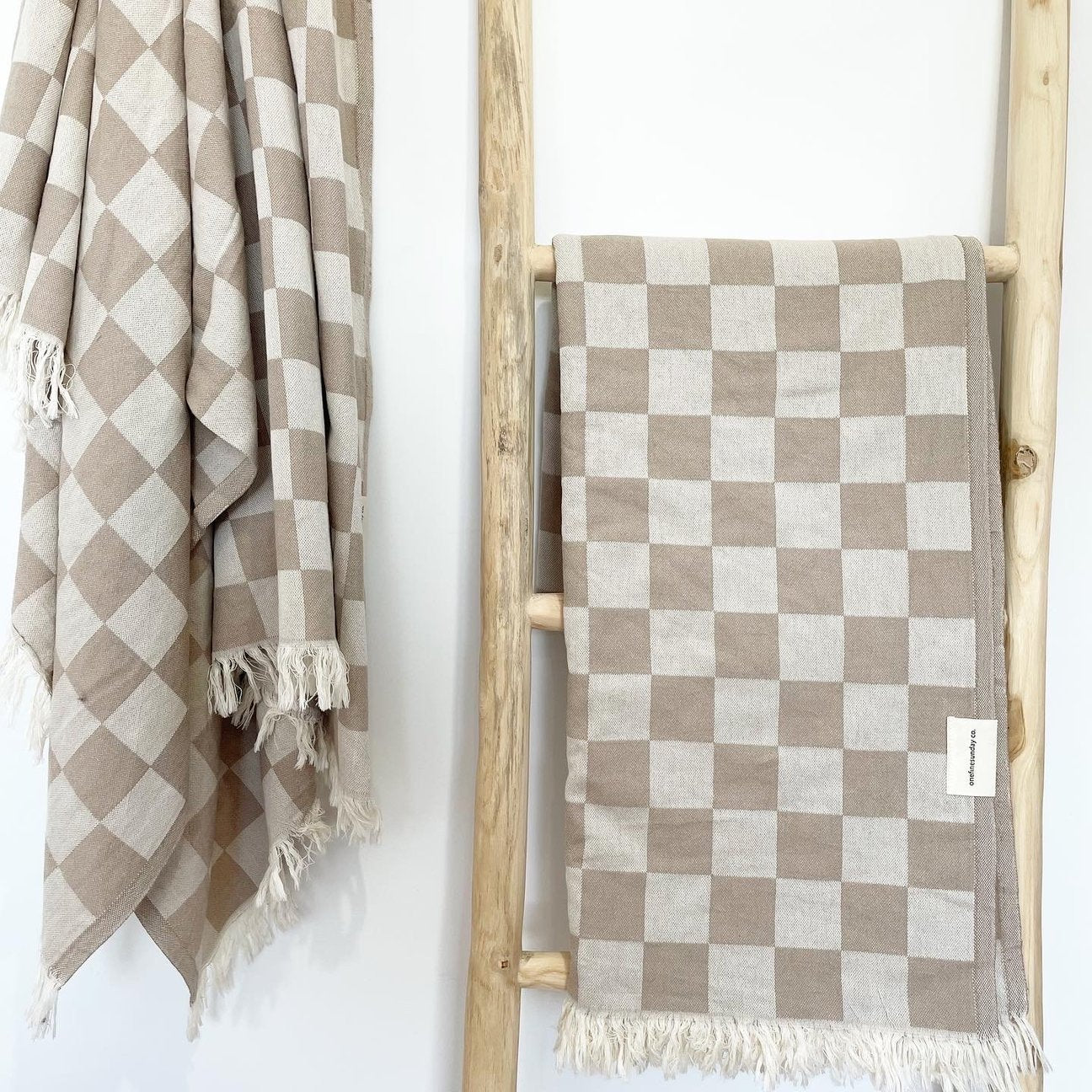 Checker Turkish Towel / Throw - Tan